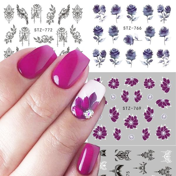 

1pcs black flower water decals hollow geometry sliders for nail art decoration cartoon watermark sticker manicure jistz761-778