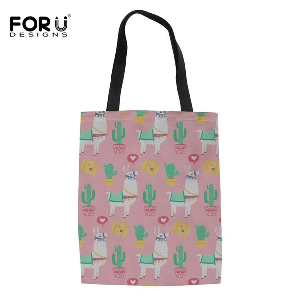 

forudesigns cute animal alpaca pattern women reusable shopping bags fashion canvas ladies tote shoulder bags for female eco