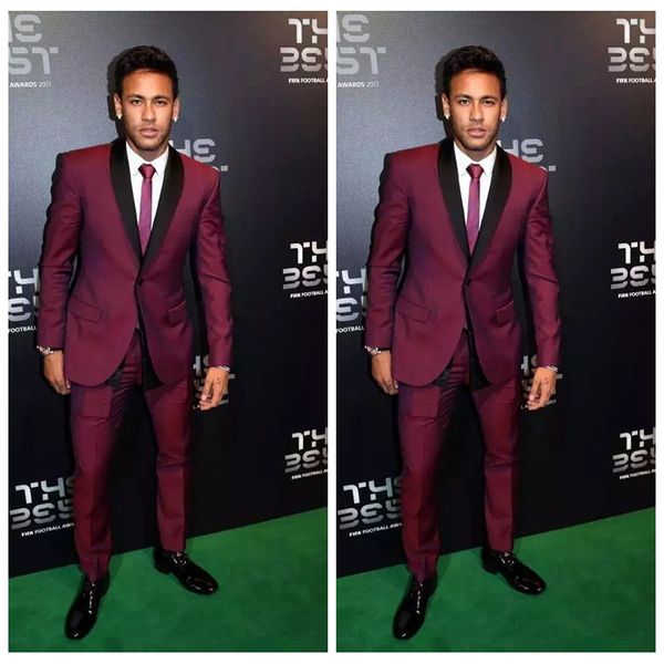 2021 Burgundy Свадебных смокингов Мужских костюмов Slim Fit Жених Tuxedos двухкусочного Groomsmen костюм черный отворот Формального Бизнес куртка с галстуком