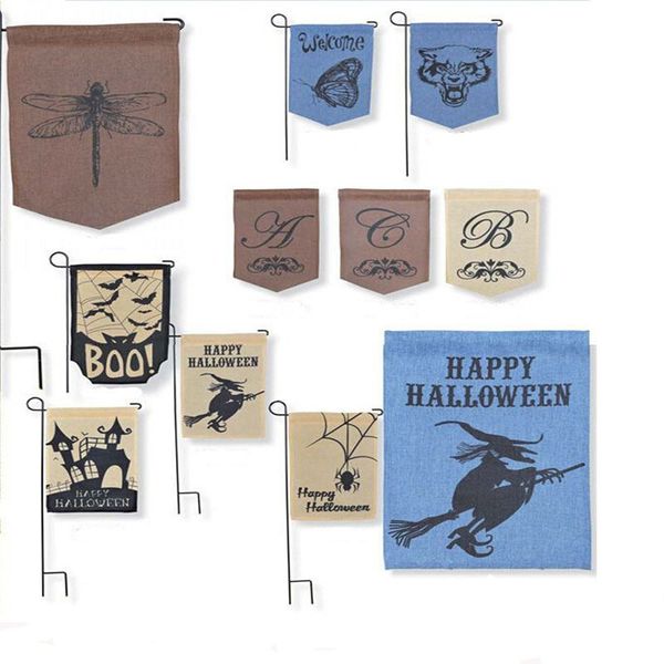 

burlap garden flags 12"wx18"h diy jute liene yard house decorative hanging flag courtyard printed ads flags