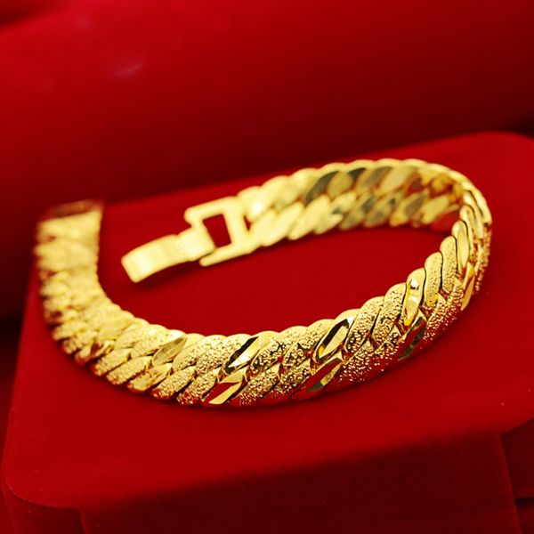 

womens mens herringbone bracelet wrist chain 18k yellow gold filled solid jewelry classic accessories 21cm, Black