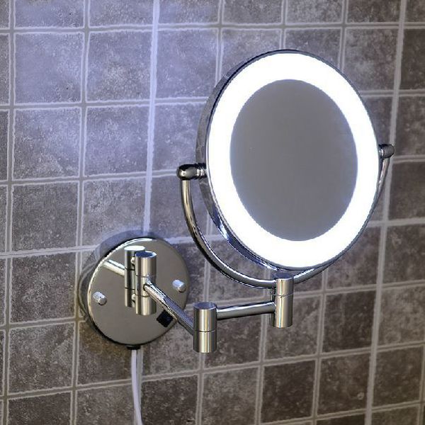 Led Lighted Two Sided Cosmetic Makeup Mirrors 8 5 Inch Floding Round 2 Face Wall Mount Bathroom Vanity Mirror With 3x Maganification Chrome Unframed