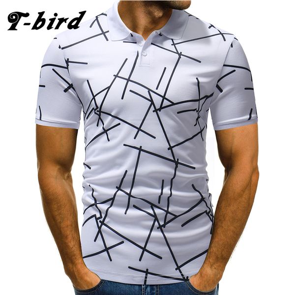 

t-bird 2018 clothing men geometric print shirt men casual stripe male shirt short sleeve summer business, White;black