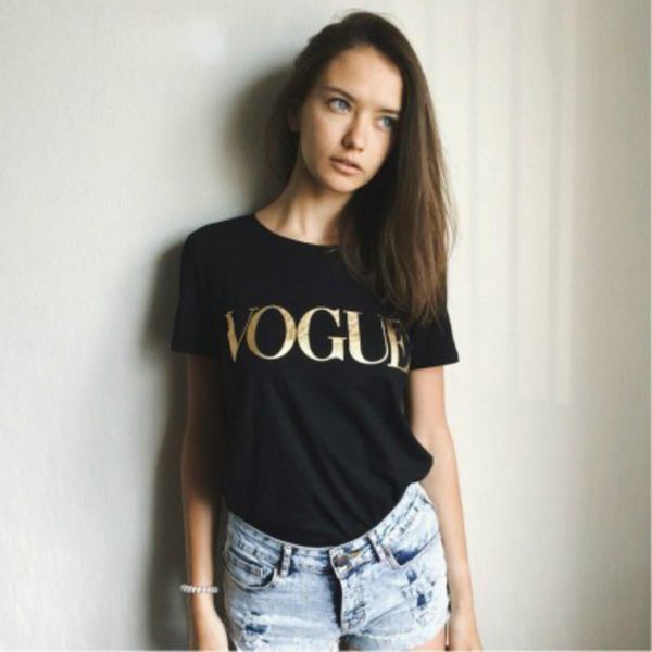 

4 Colors Fashion Brand T Shirt Women VOGUE Printed T-shirt Women Tops Tee Shirt Femme Casual Sakura XS-4XL