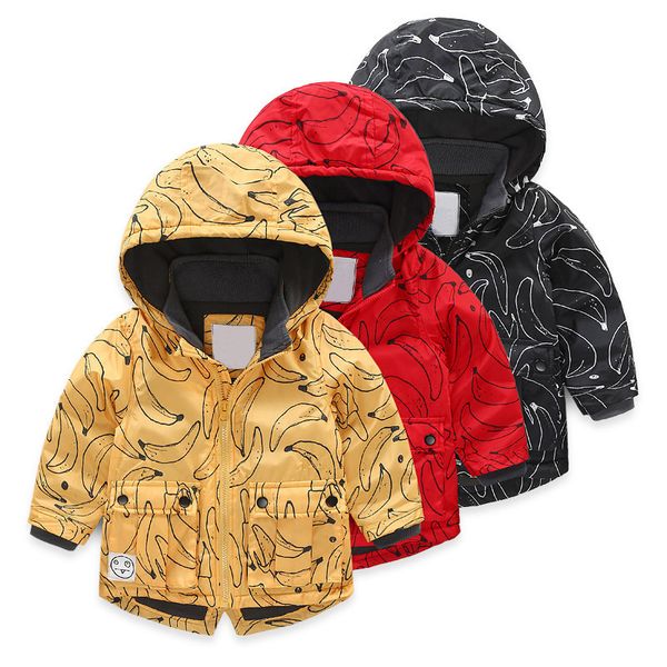 

baby boys girls hooded jacket cartoon banana printed coat winter kids windbreaker plus thicken fleece velvet outerwear clothes, Camo