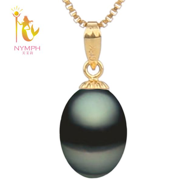 

nymph 18k gold pearl necklace pendant black pearl jewelry natural freshwater au750 wedding party gift for women girl [d2211, Silver