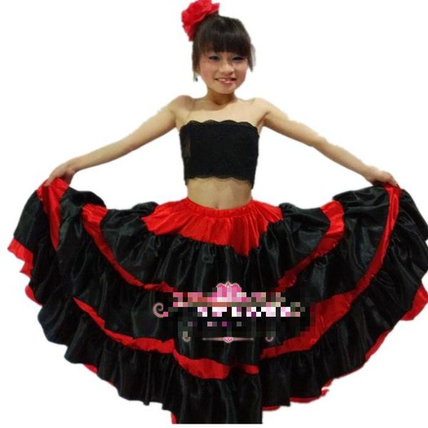 

kid's flamenco dance dress girl flamenco dresses spanish paso doble dance costume for girl samba ballroom dresses, Black;red