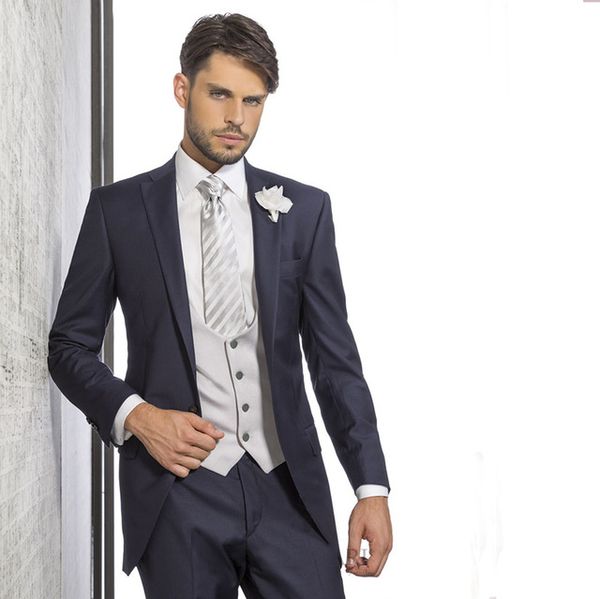 

custom made 2018 brand quality black men suit wedding retro ivory waistcoat groomsmen handsome men suit groom tuxedo 3 piece slim fit, Black;gray
