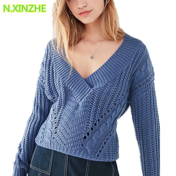 

2018 женская одежда с длинным рукавом v-образным вырезом твердые твист свитер вязаные топы женская мода повседневная свободные пуловеры хлоп, White;black