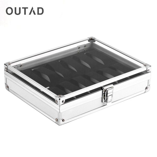 

wholesale-outad silver aluminium square jewelry 12 grid slots watches display storage box case watch display box jewelry organizer, Black;blue