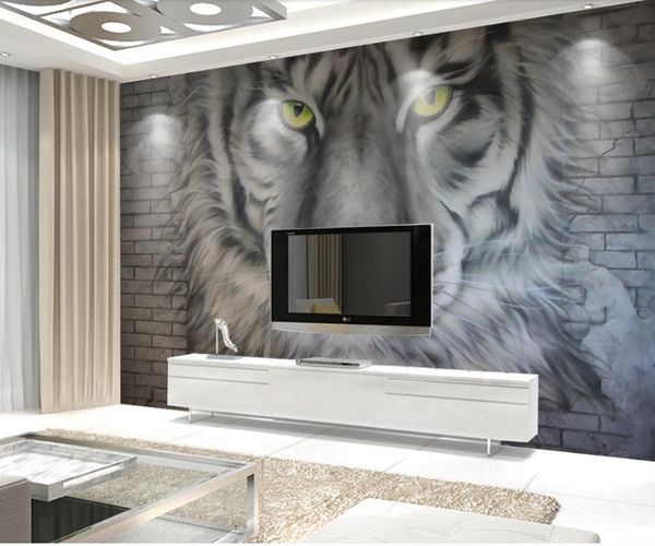 Benutzerdefinierte Fototapete Geprägte Tiger Wandmalereien für Wohnzimmer Schlafzimmer Moderne KTV Büro Hotel TV Tapetenmalerei