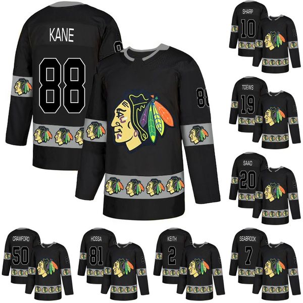 

Men 88 Patrick Kane Jersey Chicago Blackhawks 2 Duncan Keith 19 Jonathan Toews 12 Alex DeBrincat 50 Corey Crawford Hockey Jerseys Black