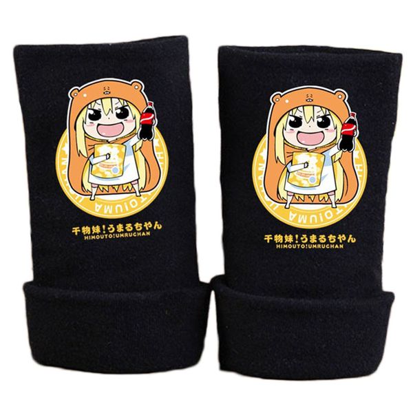 

2017 new fashion winter warm cotton glove anime himouto umaru chan gloves print fingerless mitten cosplay gift, Blue;gray