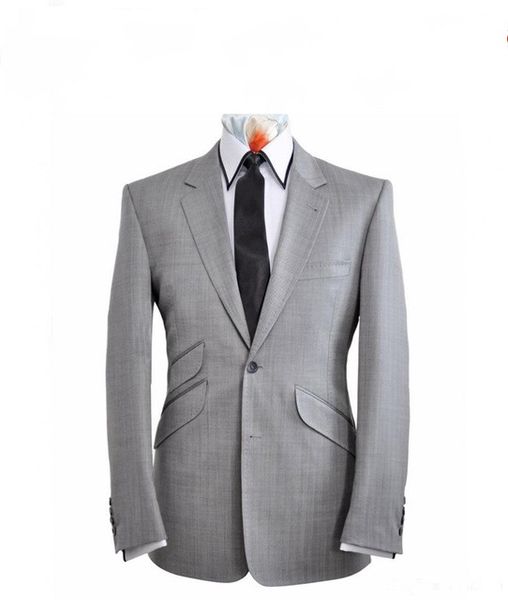 Alta Qualidade Dois Botões de Luz Cinza Noivo Smoking Padrinhos Notch Lapela Melhor Homem Blazer Ternos de Casamento Dos Homens (Jacket + Pants + Tie) H: 754