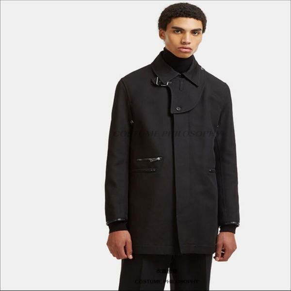 

s-5xl осень и зима прилив мужчины черный личность дизайн пальто случайные большой размер траншеи нерегулярные пальто певица костюмы, Tan;black