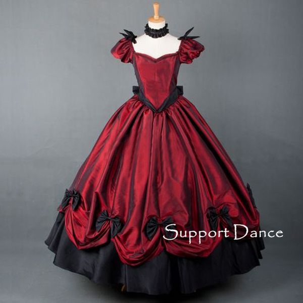 

victorians vintage long gothic lolita dress custom made plus size l45, Black;red