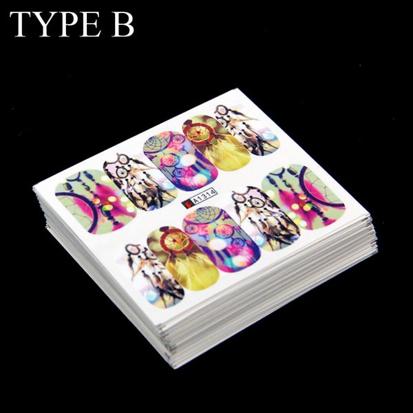 

wholesale 50 sheets watermark water transfer sticker design tip nail art stickers nails decal manicure tools full cover 2 types, Black