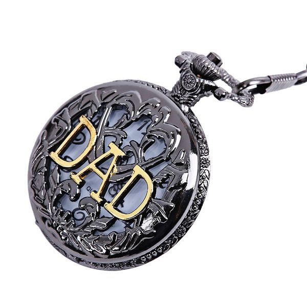 

vintage dad letters hollow pocket watch bronze pendant chain watches gift for father dads@88, Slivery;golden