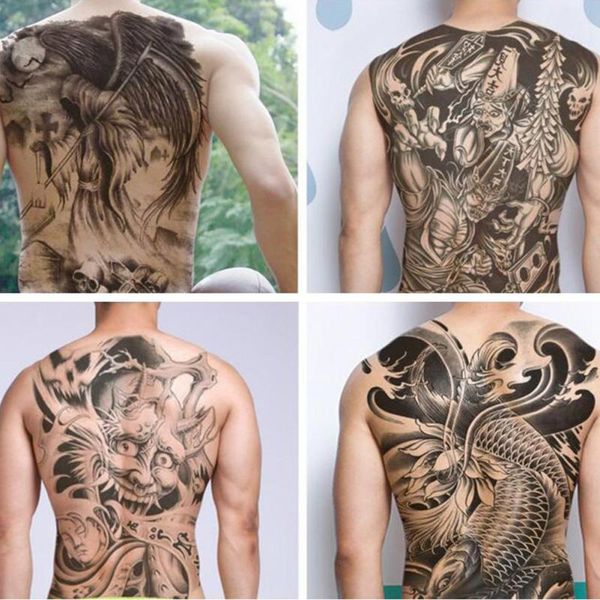 Acheter Grand Carpe Noire Tatouages Hommes Femmes Imperméable à Leau Grand Dos Temporaire Autocollants De Tatouage Dos Complet Faux Tatouage Y3 De