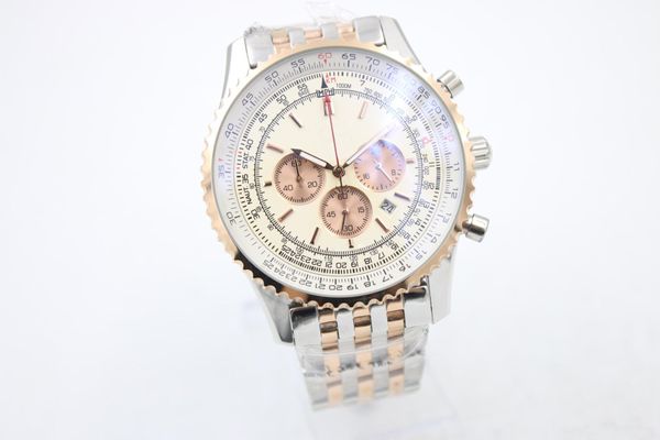 

2019 new quartz chronograph men's wristwatch rose gold fluted case white dial ti3 full stainless steel belt satch male watch free, Slivery;brown