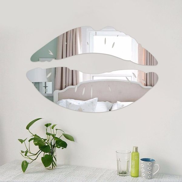 Modern Morning Kissing Lips Wall Mirror Stickers Bedroom Art Decals Home Decor Decoration Lighted Wall Mount Mirror Living Room Mirrors From