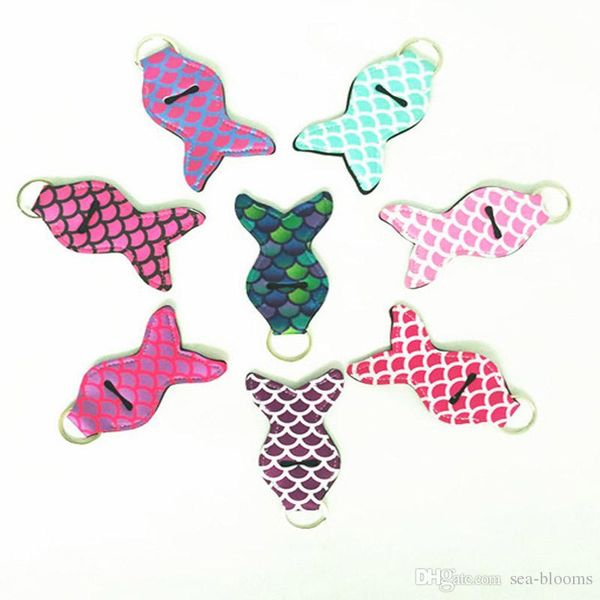 

fashion mermaid tail printed girl lipstick keychains neoprene chapstick cover holder sleeve keychain key ring key chain women gifts h356q, Silver