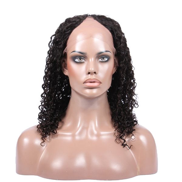 

premier u-part lace human hair wig with natural hairline pre-plucked indian remy hair 150% density water wave for american, Black;brown