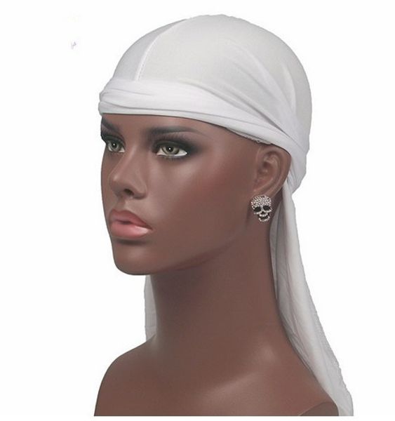 

muslim silk long tail scarf cap men's satin durags bandanna turban wigs men silky durag headwear pirate hat hair accessories, Blue;gray