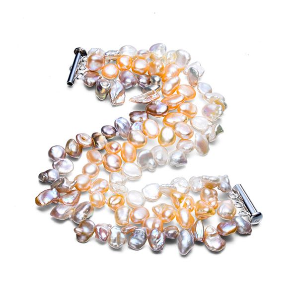 

snh 7mm keshi pearl jewelry natural pearl bracelets real freshwater bracelet fine jewelry gift for new year for women, Golden;silver