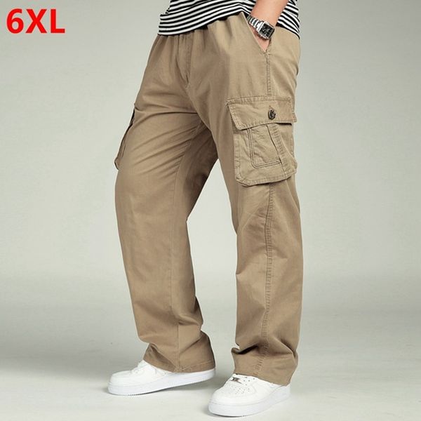 

6xl 5xl 4xl 3xl spring and autumn men2018 loose big size straight pants oversize elastic waist trousers casual pants men, Black