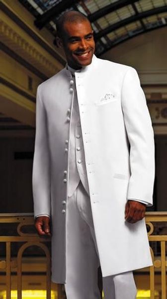 Smoking dello sposo di alta qualità lungo bianco colletto alla coreana Groomsmen vestito da uomo migliore abiti da uomo da sposa (giacca + pantaloni + gilet + cravatta) J220