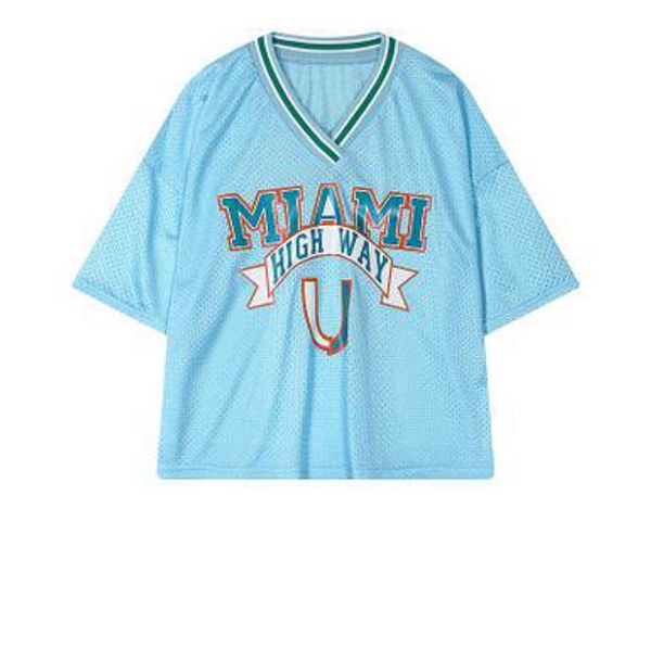 

harajuku mesh for female letter print loose v neck mesh tshirt sport shirt cheerleading wear short style t shirt, White