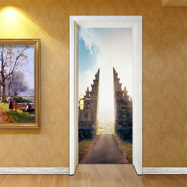 Building 3d Door Sticker Wall Mural Abstract Art Wallpaper Road