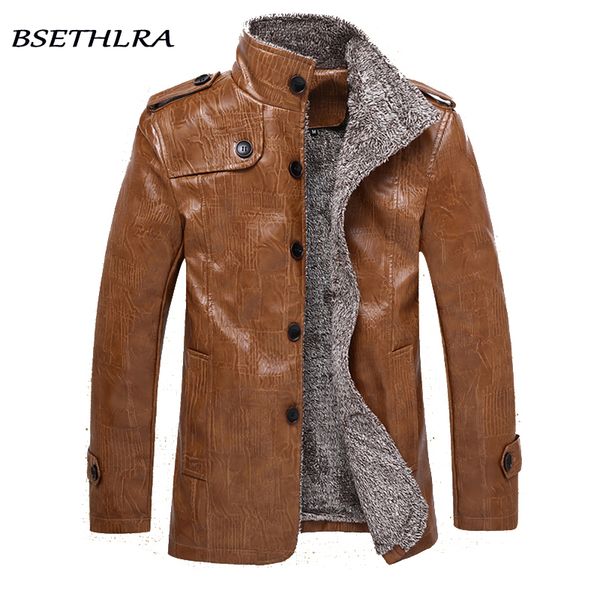 

bsethlra 2017 winter pu jackets men thicken casual style slim fit windbreak quality fashion brand clothing m-4xl, Black;brown
