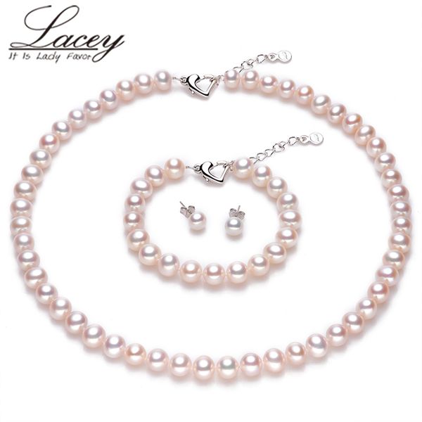 

fashion real natural wedding pearl jewelry sets women bridesmaid cultured jewelry sets 925 necklace bracelet mother wife gift, Black