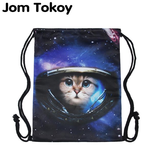 

jom tokoy 3d printing drawstring pocket waterproof schoolbags cat pattern women drawstring bag