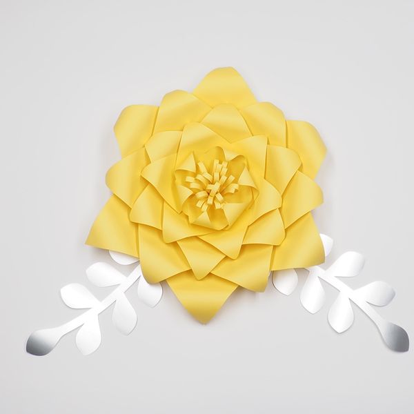 

1piece flower +2pcs leaves giant large paper flowers backdrop wall decor wedding arch handcrafted artificial flowers trade shows