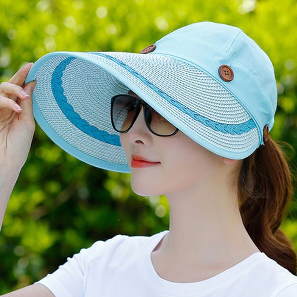 

chapeu feminino летние шляпы для женщин новая мода козырьки cap солнце складной анти-уф шляпа широкими полями стильный съемный, Blue;gray