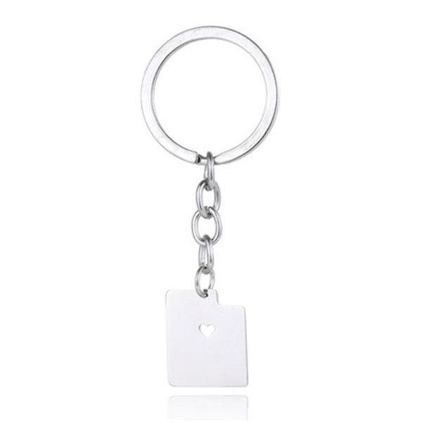 

utah map tag us state stainless steel key chain europe and the united states key pendant female jewelry, Silver