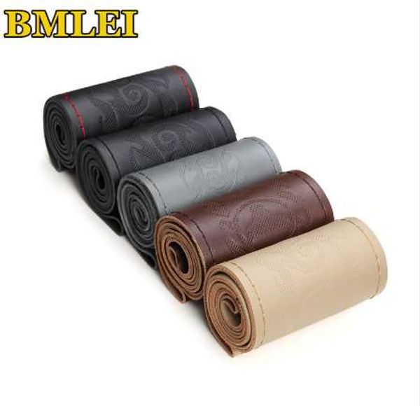 

car steering wheel cover diy genuine leather braid on the steering-wheel with needles thread car-styling interior accessories