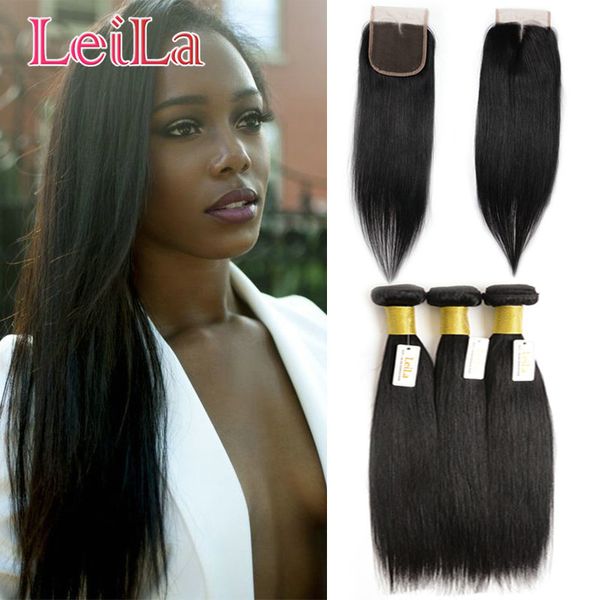 

brazilian 3 bundles with 4x4 lace closure middle three part 4pieces/lot human hair extensions straight hair 8-28inch, Black;brown