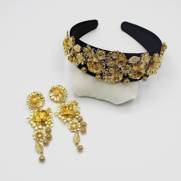 

2016 new exclusive European retro Baroque Flower Headband Tiara Earrings Set 09 S919