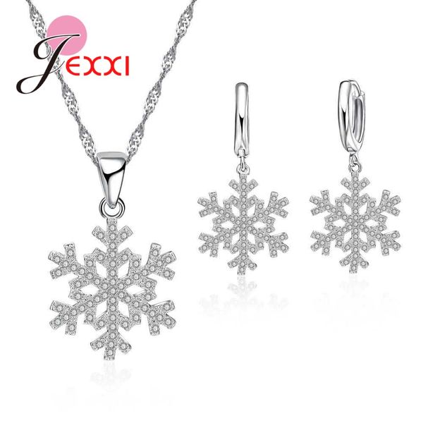 

jexxi creative trendy hollow snow flower women jewelry sets 925 sterling silver necklace cubic zircon wedding earrings set