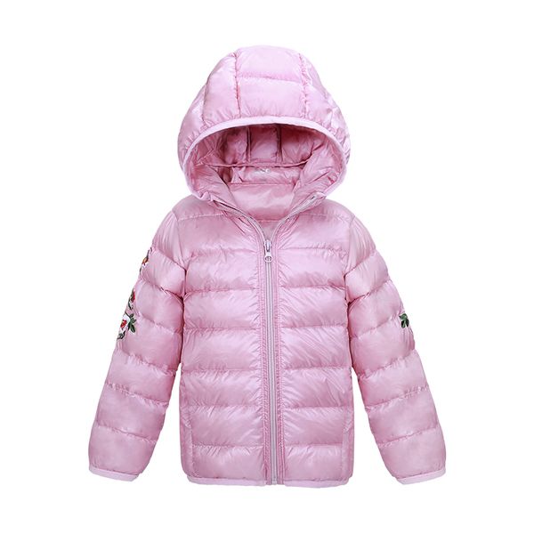 

girls winter coat 2018 kids clothes children clothing white duck down coat hooded light snowsuit embroidery chinese jacket 3-14y, Blue;gray
