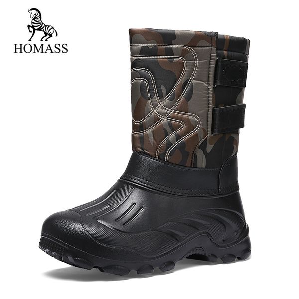 

homass plush warm men brand non-slip winter men boots 2018 new arrival mid-calf snow boots waterproof fur male shoes, Black