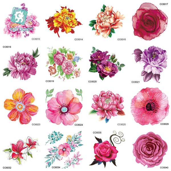 Acheter Mb Cc Fleurs Couleur Fleurs Floral Pivoine Designer Temporaire Tatouage Autocollant Body Art Transfert De Leau Faux Taty Pour Visage Tatoo De