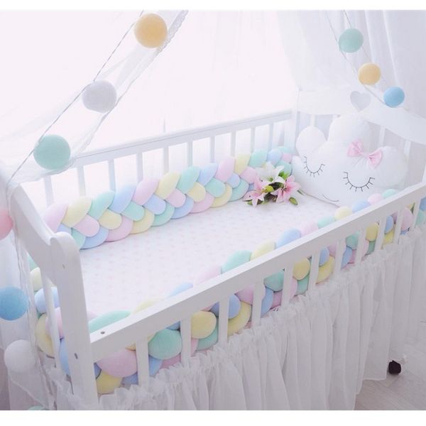 

300cm length baby crib protector knot baby bed bumper weaving plush crib cushion for newborns four tied rope bed bumper