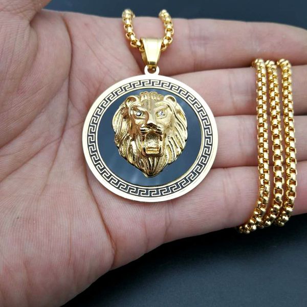 Мужской Лев кулон круглый ювелирные изделия мода хип-хоп золото серебро