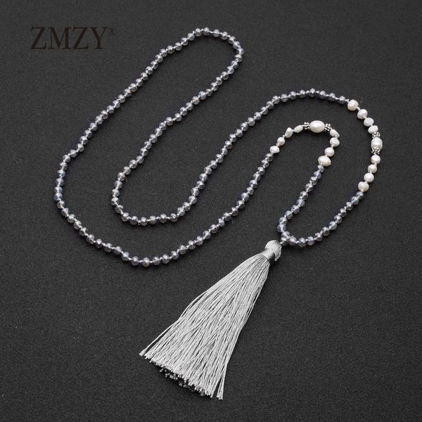 

zmzy fashion boho long fringe tassel necklaces women collier simulated pearl beads crystal statement collar bohemian jewelry, Silver