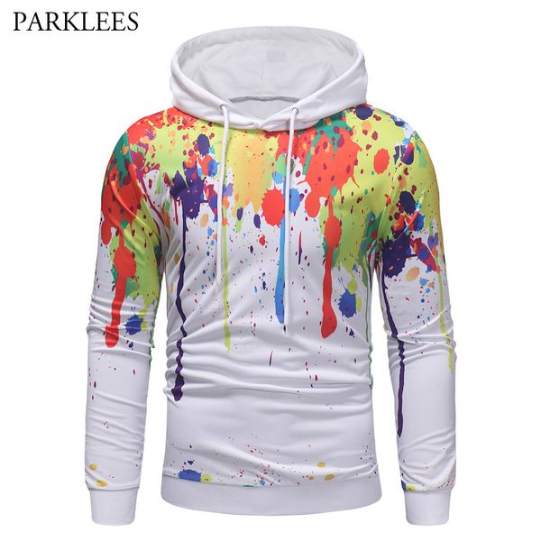

colorful splash ink print hooded sweatshirt men women 2018 winter new hip hop hoodies men harajuku streetwear hoodie tracksuit, Black